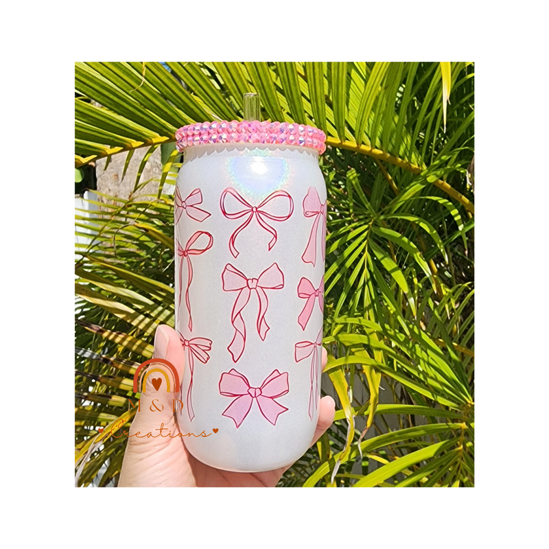 Pink Bow 18 oz Glass Cup