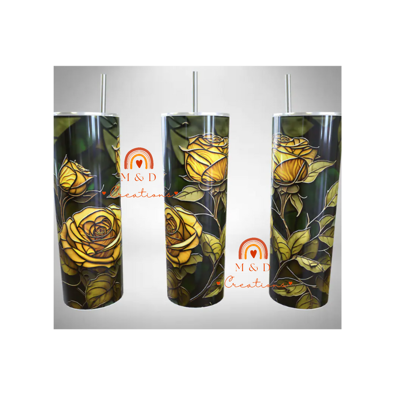 Stained Glass Yellow Rose 20oz Tumbler